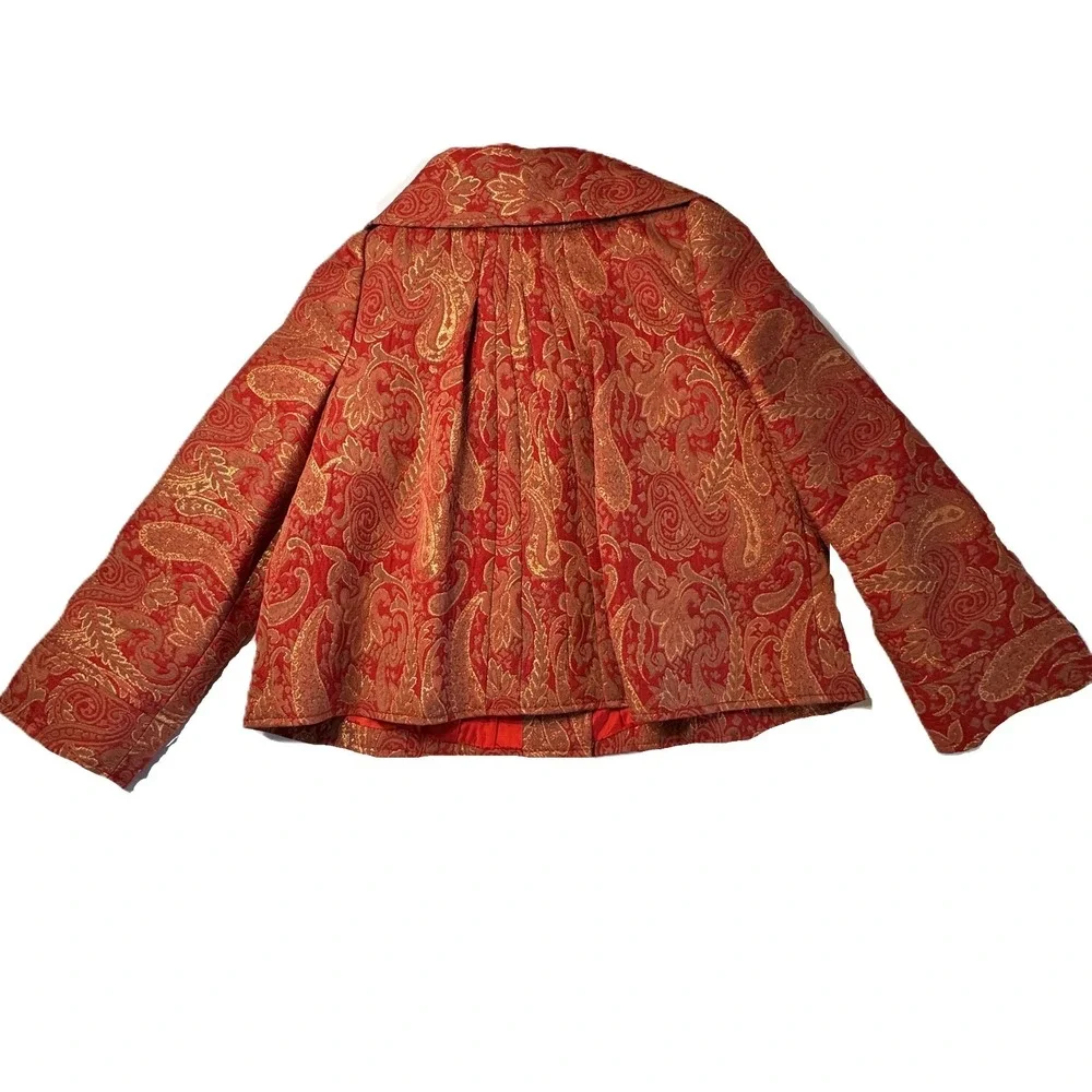 Custom Red Gold Paisley Brocade Jacket Womens Small Blazer Wide Collar Victorian